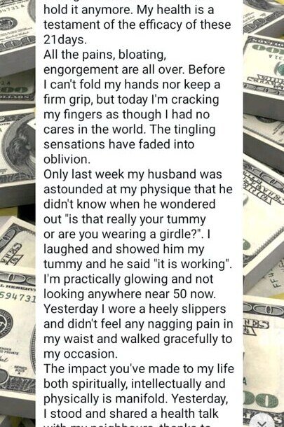 Screenshot of a client's WhatsApp message describing her experience in a VeekeeNat wellness challenge